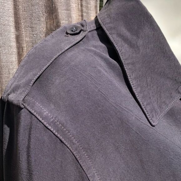 Anthropologie Maven West Medium Gray Button Down Top Blouse Ruffle Shirt Long Sl - Picture 6 of 9